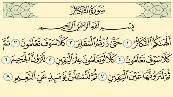 تفسير قراءة سورة التكاثر في المنام