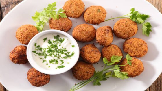 homemade fried falafel and sauce