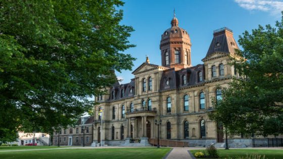 The New Brunswick Legislative Building in Fredericton, New Brunswick. The Second Empire style building opened in 1882.